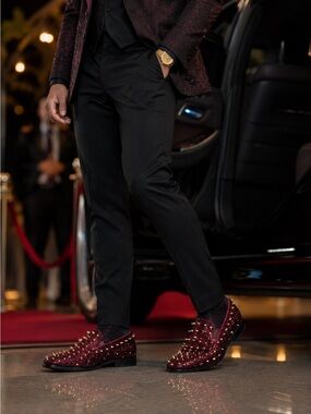 After Midnight Mens Sparkly Burgundy Glitter Ultra Spikes Loafers 6788 Sz 12